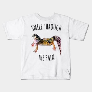 Leopard Gecko Smile Through the Pain Funny Pet Lizard Lover Kids T-Shirt